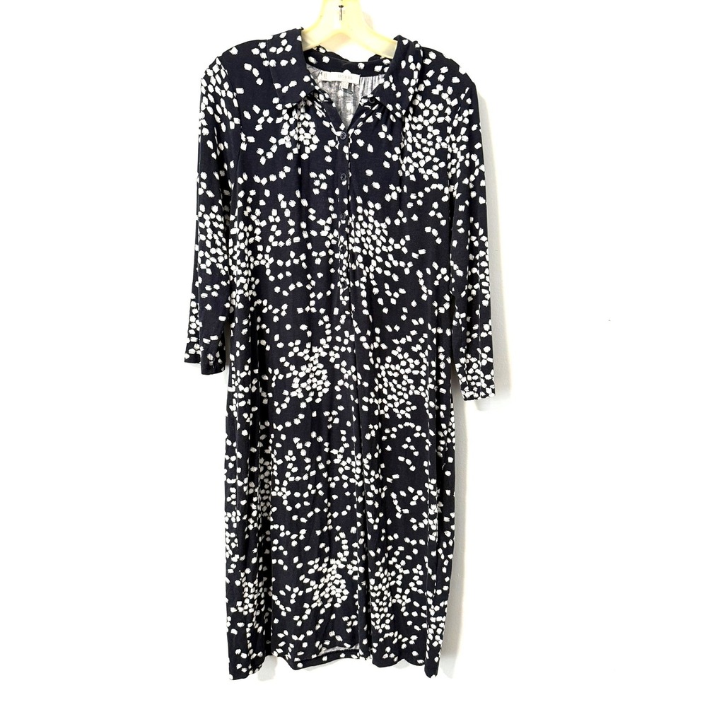 Hobbs London Black White Knit Dress Abstract Brushstroke Button Front Shirt 10